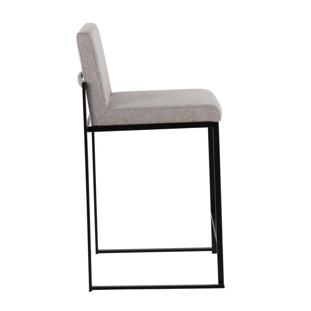 Black Steel, Grey Fabric Fuji High Back Counter Stool - Set of 2
