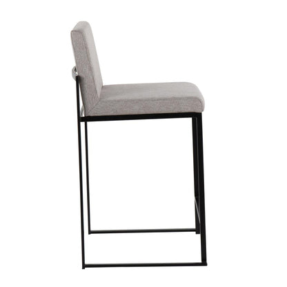 Black Steel, Grey Fabric Fuji High Back Counter Stool - Set of 2