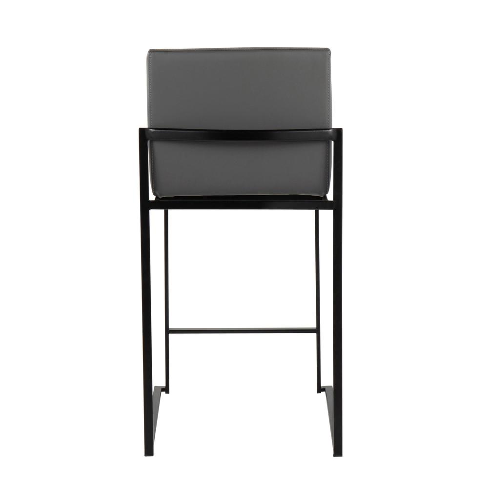 Black Steel, Grey PU Fuji High Back Counter Stool - Set of 2