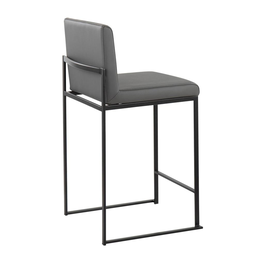 Black Steel, Grey PU Fuji High Back Counter Stool - Set of 2