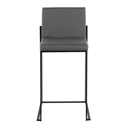 Black Steel, Grey PU Fuji High Back Counter Stool - Set of 2