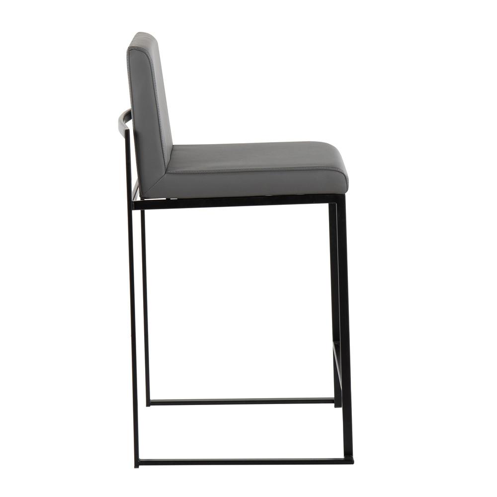 Black Steel, Grey PU Fuji High Back Counter Stool - Set of 2