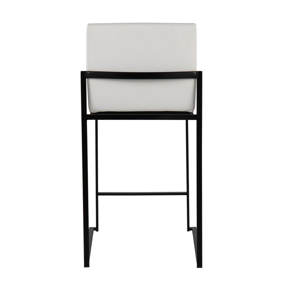 Black Steel, White PU Fuji High Back Counter Stool - Set of 2