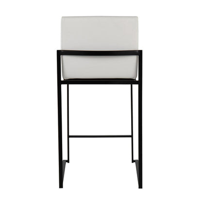 Black Steel, White PU Fuji High Back Counter Stool - Set of 2