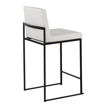 Black Steel, White PU Fuji High Back Counter Stool - Set of 2