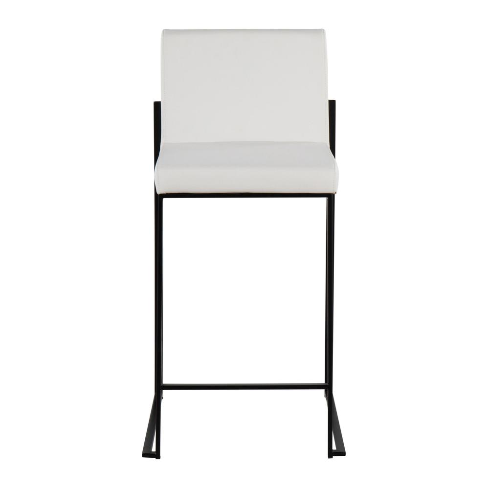 Black Steel, White PU Fuji High Back Counter Stool - Set of 2