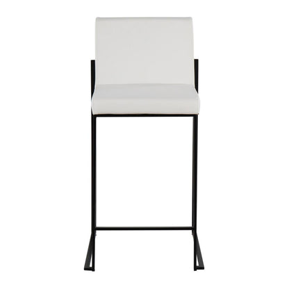 Black Steel, White PU Fuji High Back Counter Stool - Set of 2