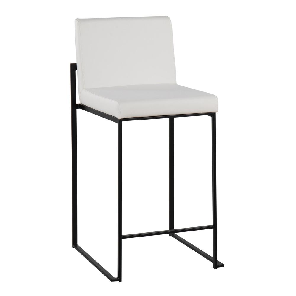 Black Steel, White PU Fuji High Back Counter Stool - Set of 2