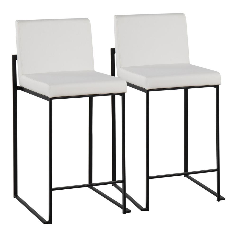 Black Steel, White PU Fuji High Back Counter Stool - Set of 2
