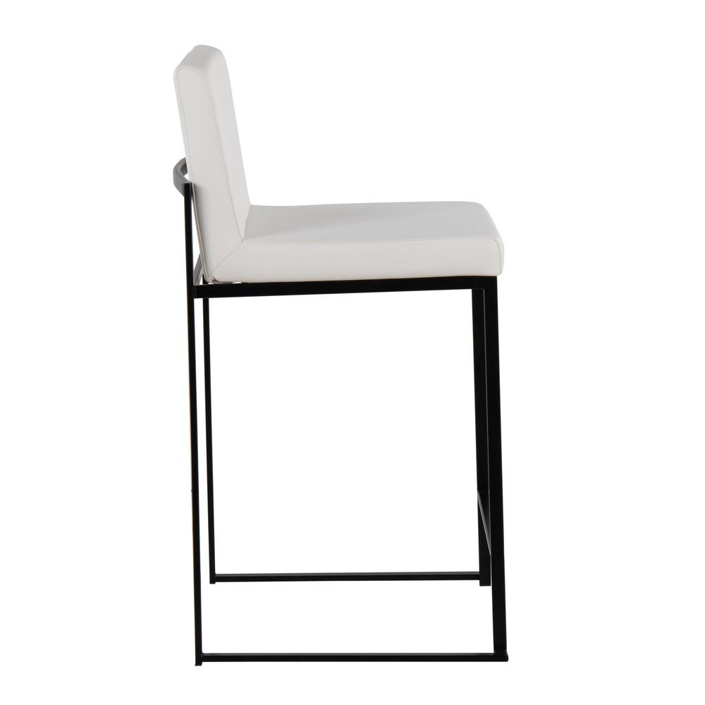 Black Steel, White PU Fuji High Back Counter Stool - Set of 2