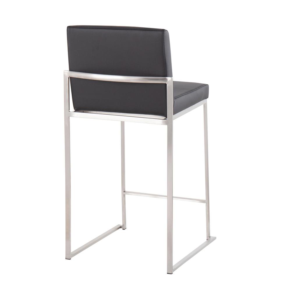 Stainless Steel, Black PU Fuji High Back Counter Stool - Set of 2
