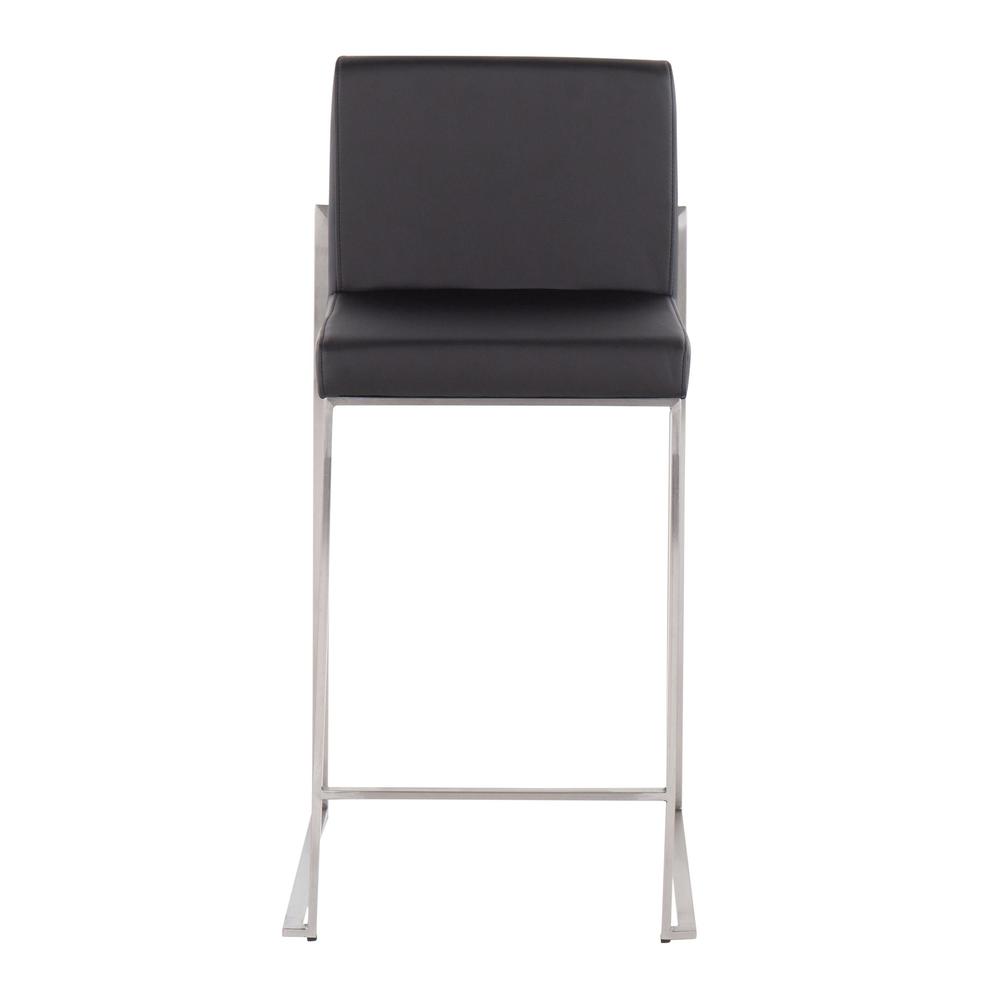 Stainless Steel, Black PU Fuji High Back Counter Stool - Set of 2