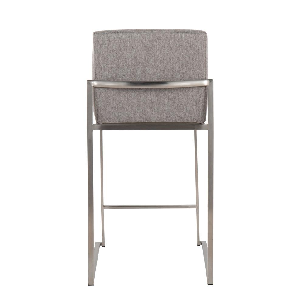 Stainless Steel, Grey Fabric Fuji High Back Counter Stool - Set of 2