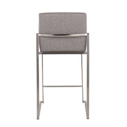 Stainless Steel, Grey Fabric Fuji High Back Counter Stool - Set of 2