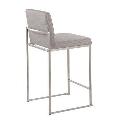 Stainless Steel, Grey Fabric Fuji High Back Counter Stool - Set of 2