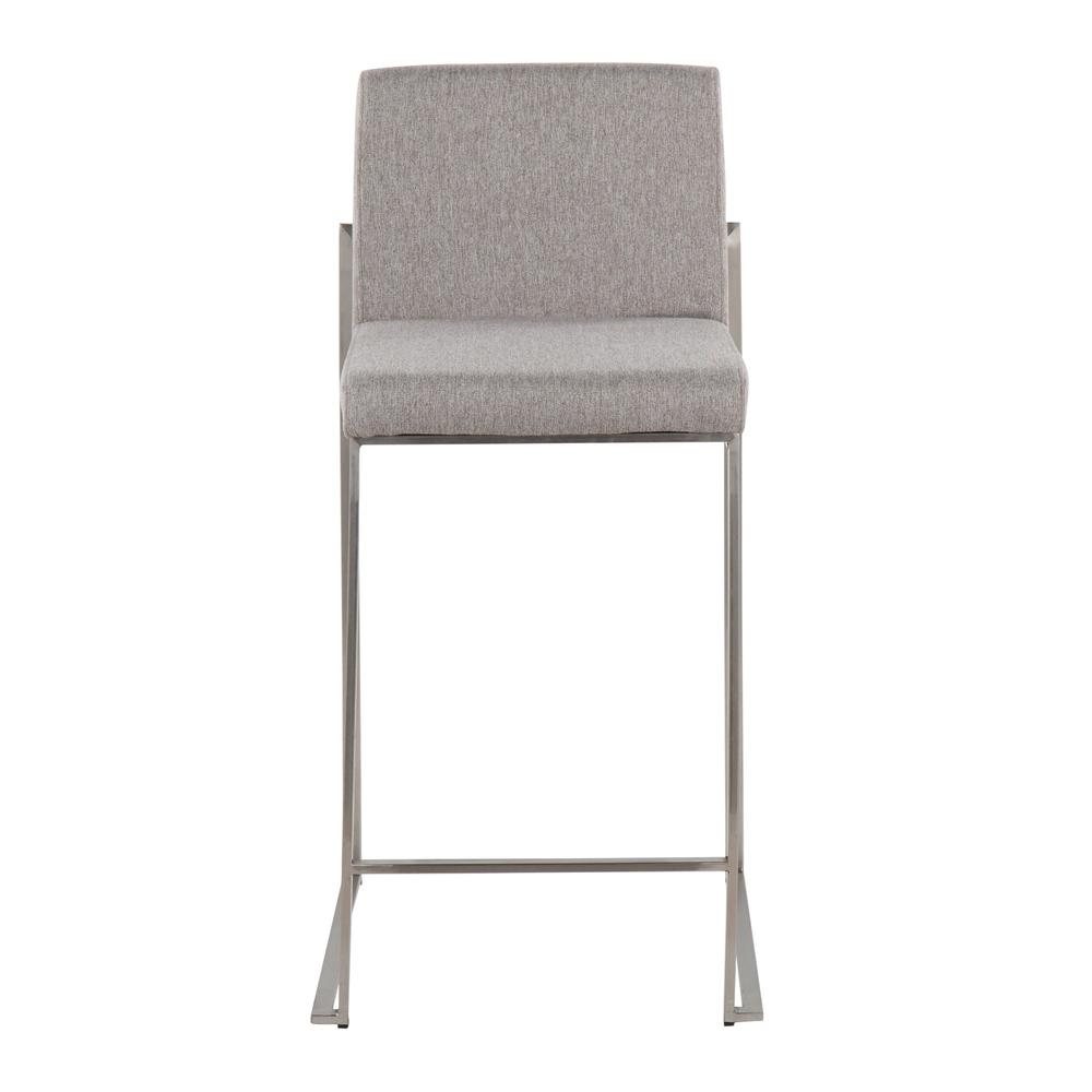 Stainless Steel, Grey Fabric Fuji High Back Counter Stool - Set of 2