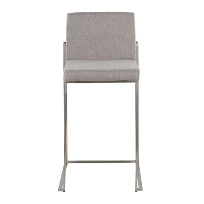 Stainless Steel, Grey Fabric Fuji High Back Counter Stool - Set of 2