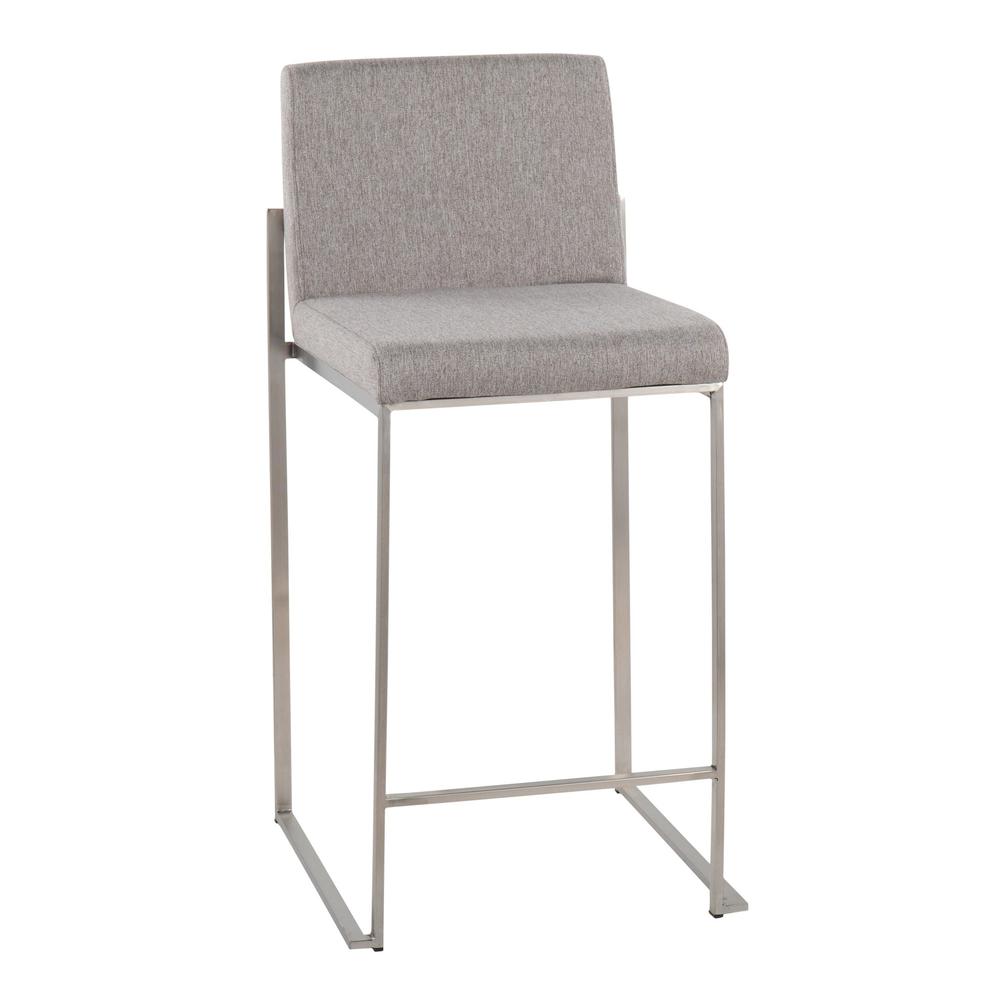 Stainless Steel, Grey Fabric Fuji High Back Counter Stool - Set of 2