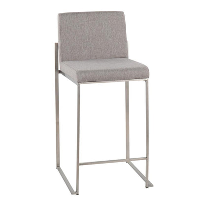 Stainless Steel, Grey Fabric Fuji High Back Counter Stool - Set of 2