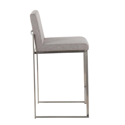 Stainless Steel, Grey Fabric Fuji High Back Counter Stool - Set of 2