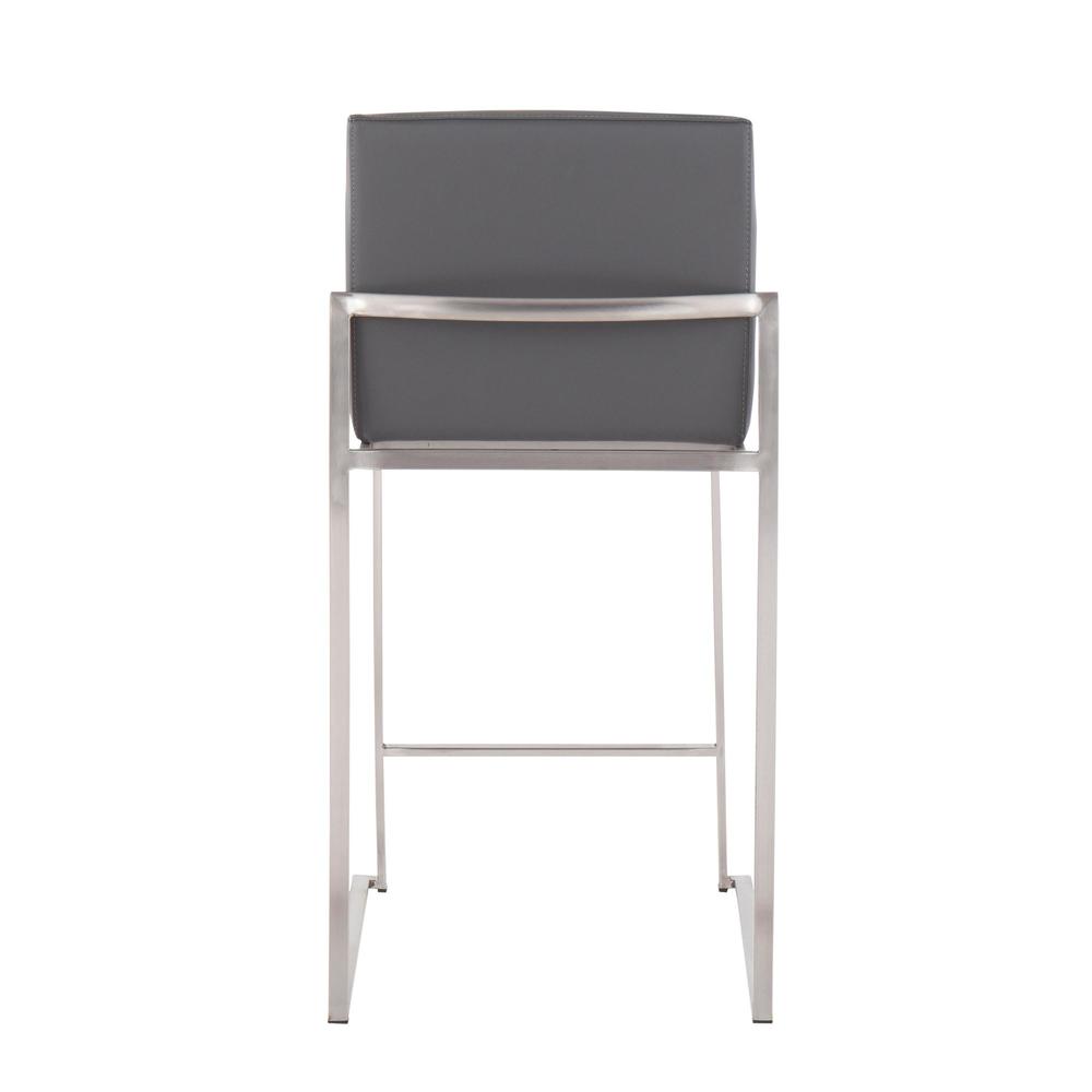 Stainless Steel, Grey PU Fuji High Back Counter Stool - Set of 2