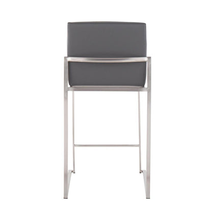 Stainless Steel, Grey PU Fuji High Back Counter Stool - Set of 2