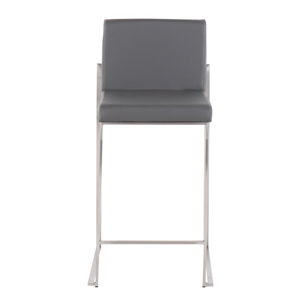 Stainless Steel, Grey PU Fuji High Back Counter Stool - Set of 2