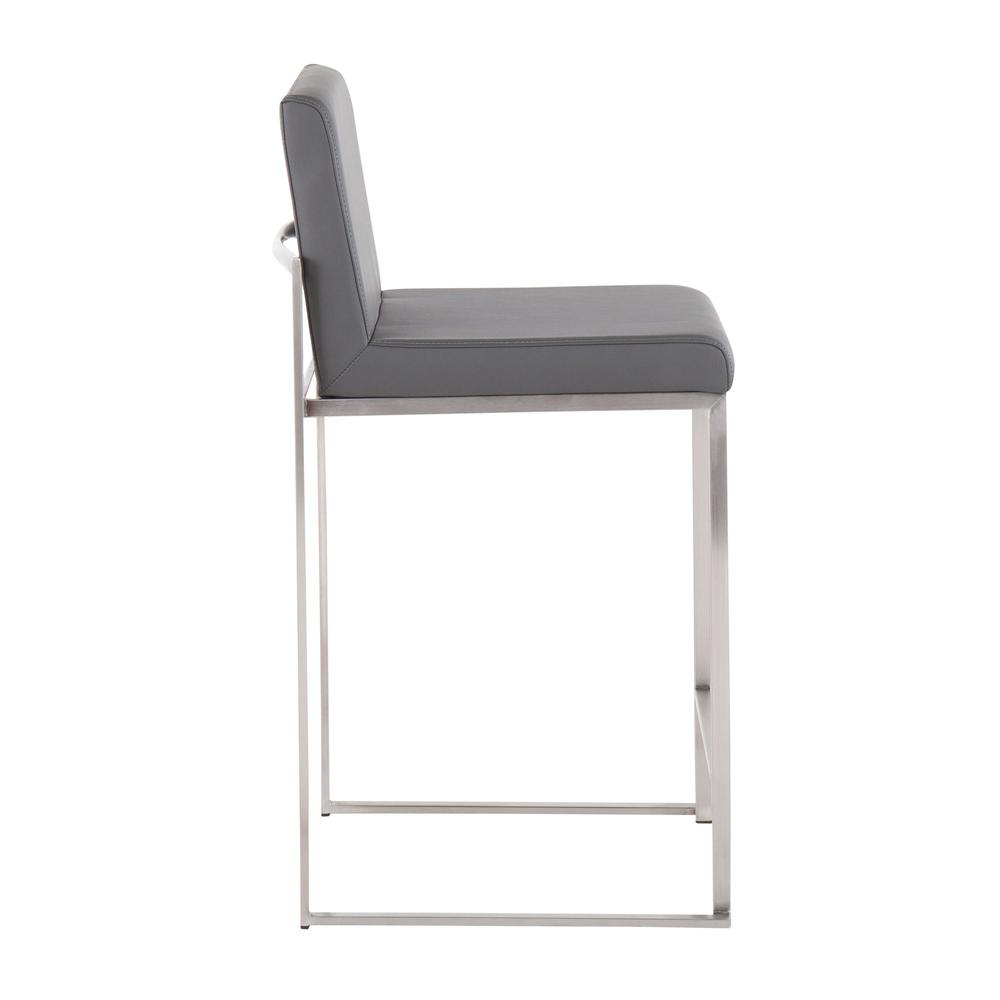 Stainless Steel, Grey PU Fuji High Back Counter Stool - Set of 2