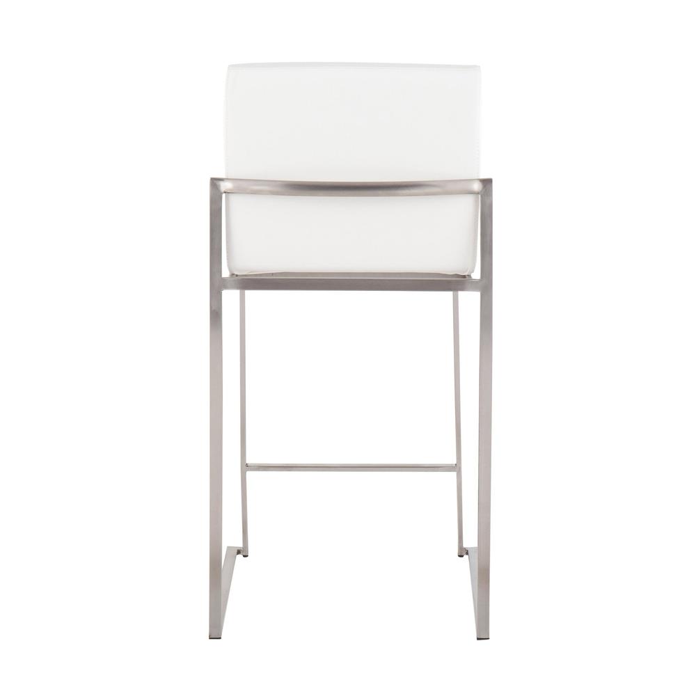 Stainless Steel, White PU Fuji High Back Counter Stool - Set of 2