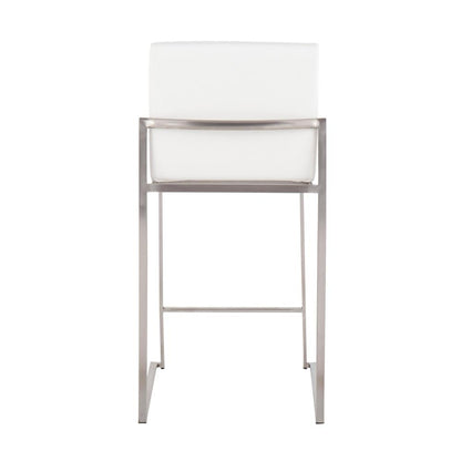 Stainless Steel, White PU Fuji High Back Counter Stool - Set of 2