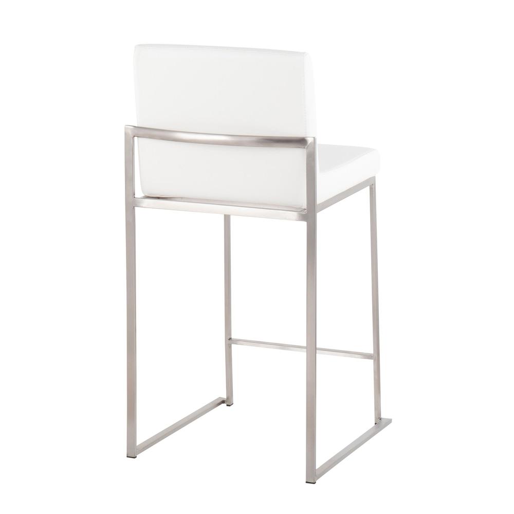 Stainless Steel, White PU Fuji High Back Counter Stool - Set of 2