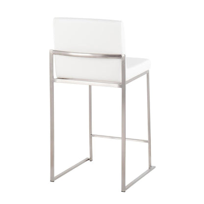 Stainless Steel, White PU Fuji High Back Counter Stool - Set of 2