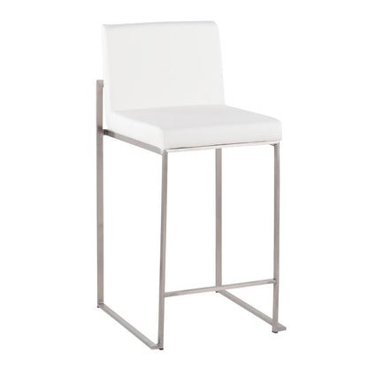Stainless Steel, White PU Fuji High Back Counter Stool - Set of 2
