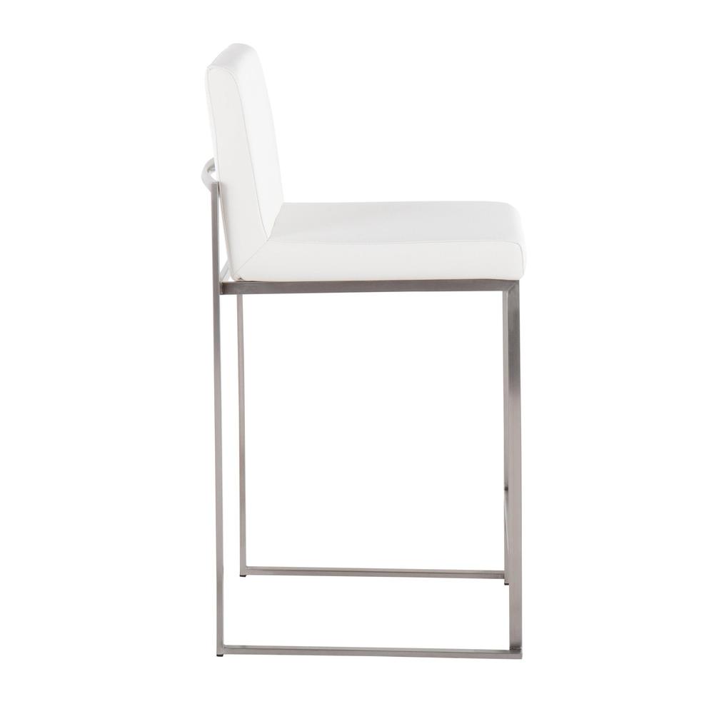 Stainless Steel, White PU Fuji High Back Counter Stool - Set of 2