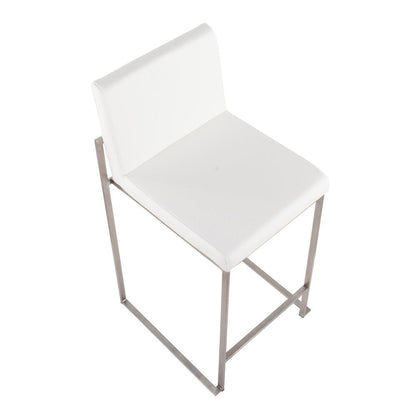 Stainless Steel, White PU Fuji High Back Counter Stool - Set of 2