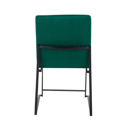 Black Steel, Green Velvet High Back Fuji Dining Chair - Set of 2