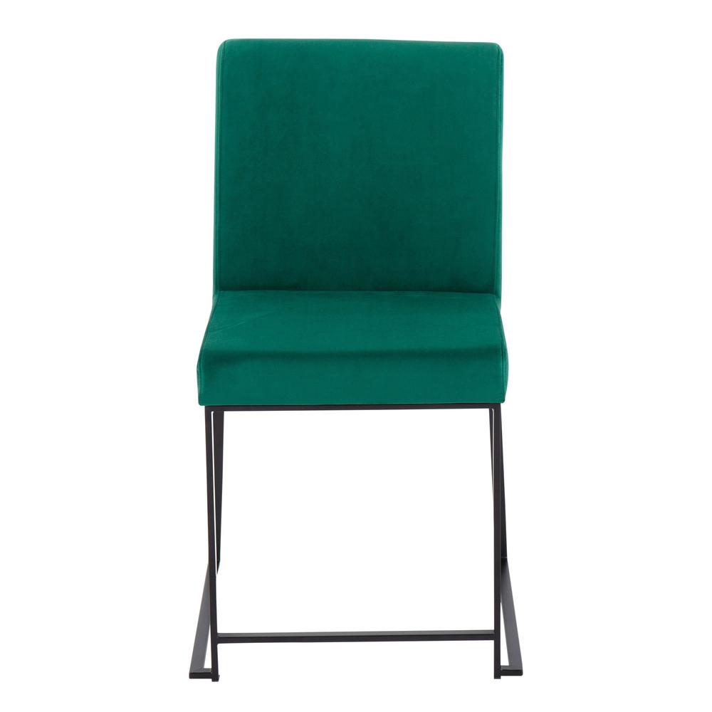 Black Steel, Green Velvet High Back Fuji Dining Chair - Set of 2