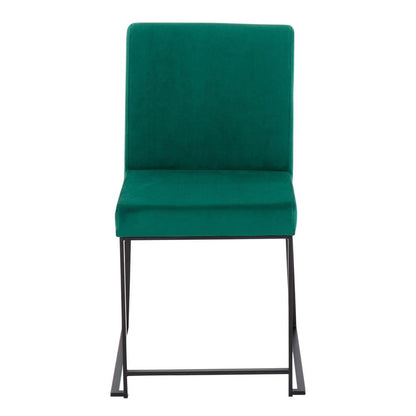 Black Steel, Green Velvet High Back Fuji Dining Chair - Set of 2