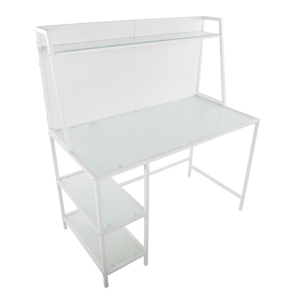 White Metal, Frosted Glass Geo Tier Desk