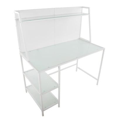 White Metal, Frosted Glass Geo Tier Desk