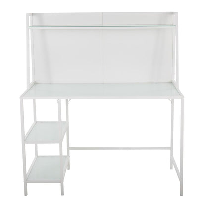 White Metal, Frosted Glass Geo Tier Desk