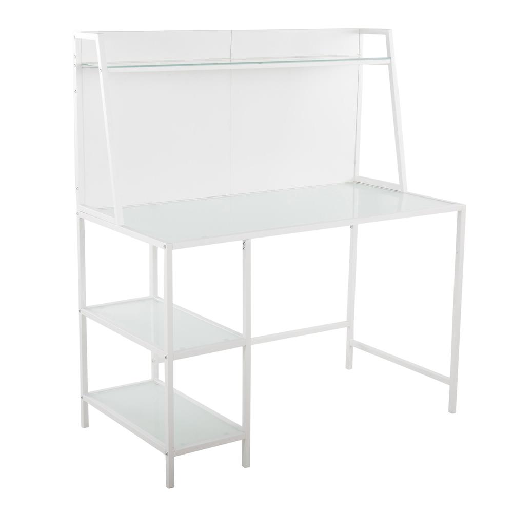 White Metal, Frosted Glass Geo Tier Desk