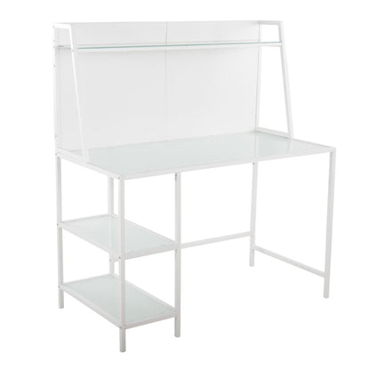 White Metal, Frosted Glass Geo Tier Desk