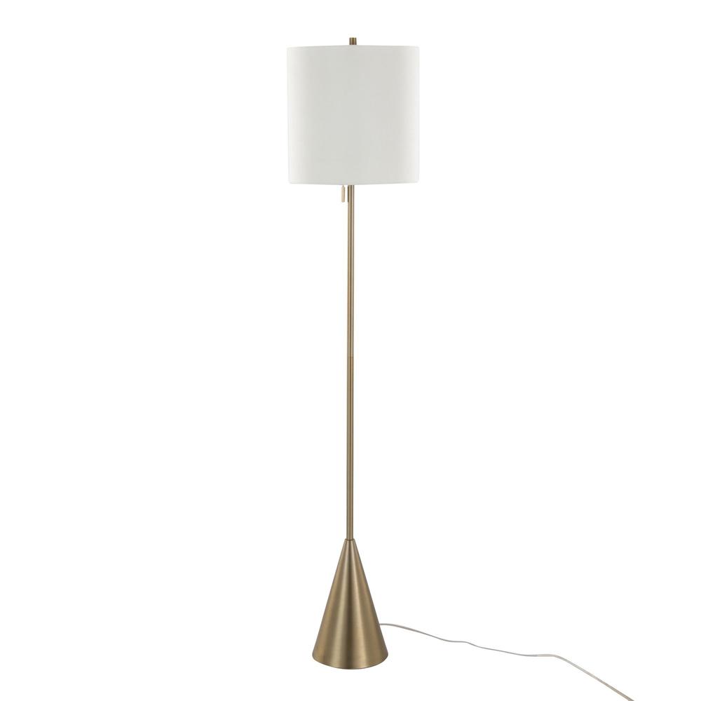 Gold Metal, White Linen Cone 64" Metal Floor Lamp