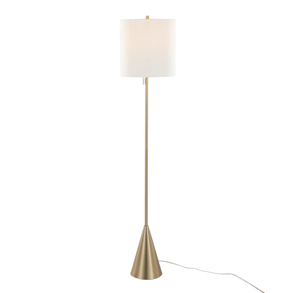 Gold Metal, White Linen Cone 64" Metal Floor Lamp