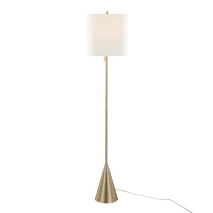 Gold Metal, White Linen Cone 64" Metal Floor Lamp
