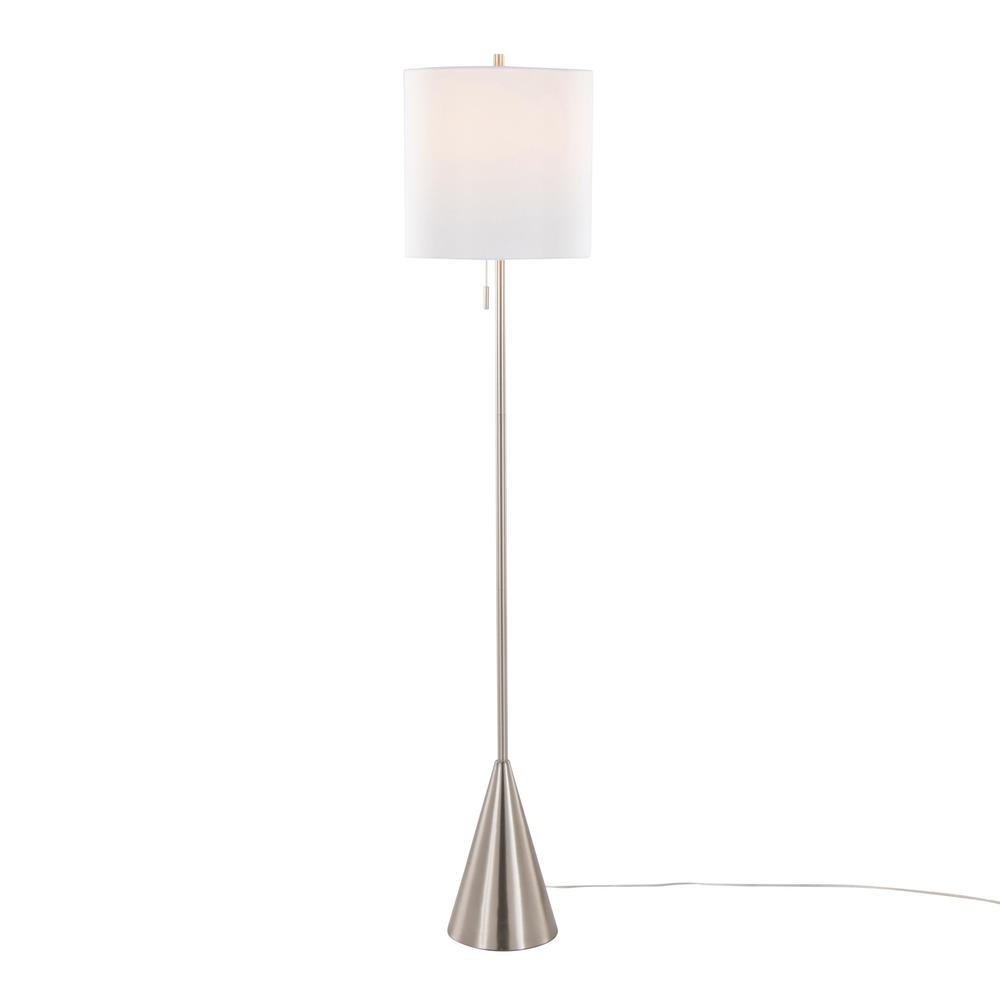 Brushed Nickel, White Linen Cone 64" Metal Floor Lamp