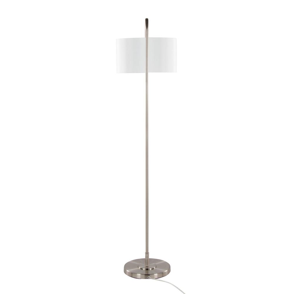 Brushed Nickel, White Linen Puck 63" Metal Floor Lamp