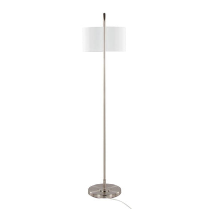 Brushed Nickel, White Linen Puck 63" Metal Floor Lamp