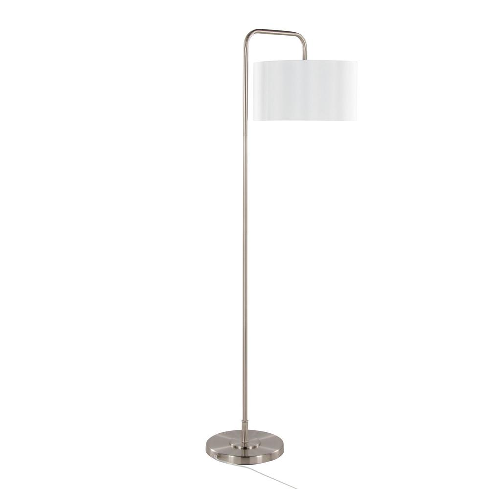 Brushed Nickel, White Linen Puck 63" Metal Floor Lamp